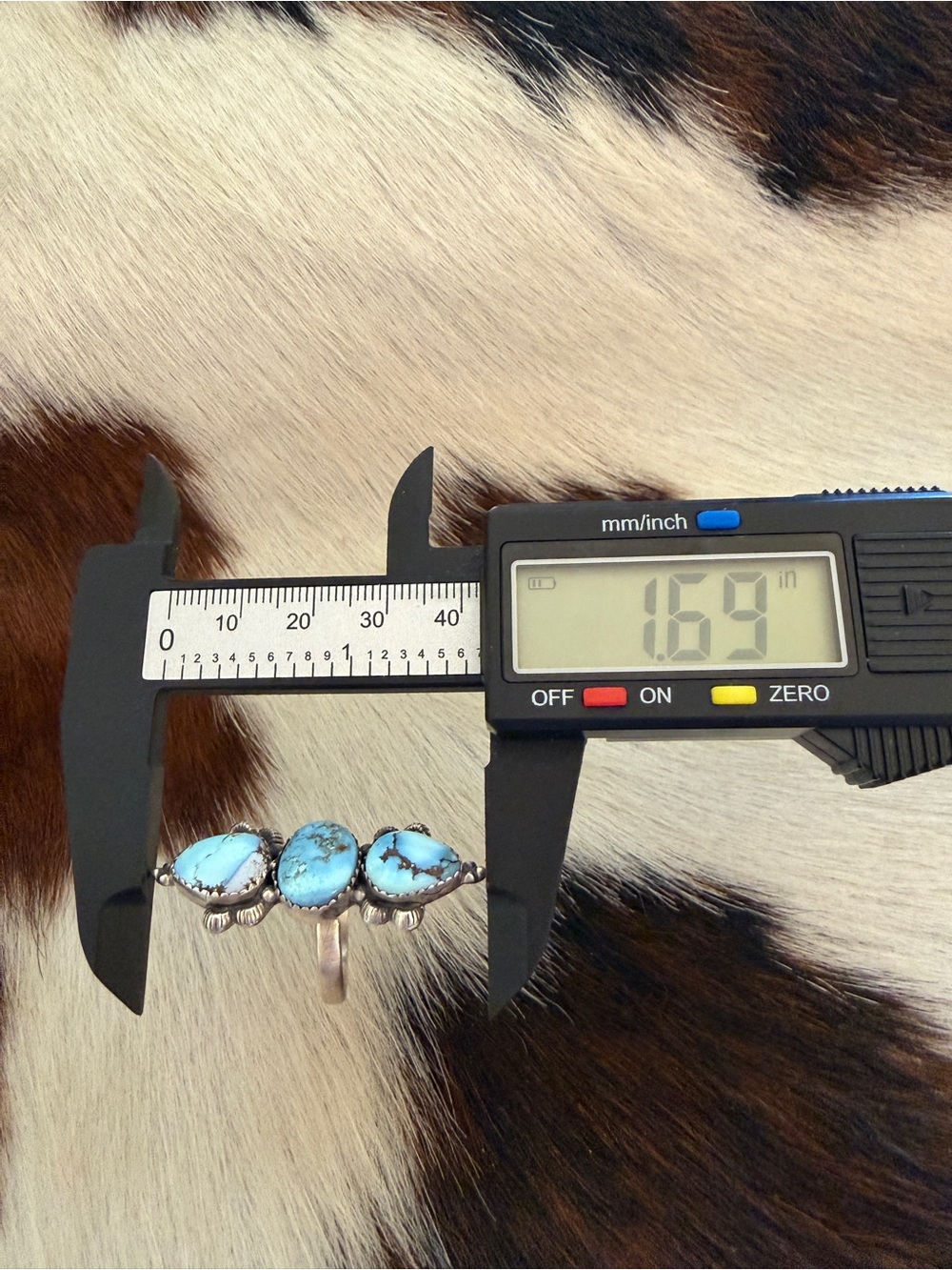 ❤️ Golden Hills 3 Stone Turquoise Sterling Silver Navajo Style Ring Adjustable - Picture 13 of 16